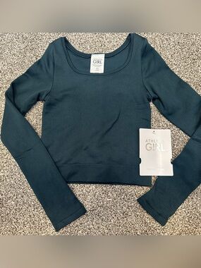 NWT- Athleta Girl Long Sleeve Ribbed Crop Top - Teal Green